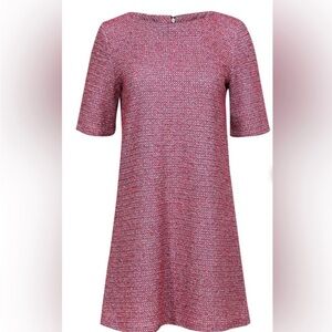 Alice and Olivia Red/Black/White Tweed Shift Dress Mod Preppy - Small Petite-EUC